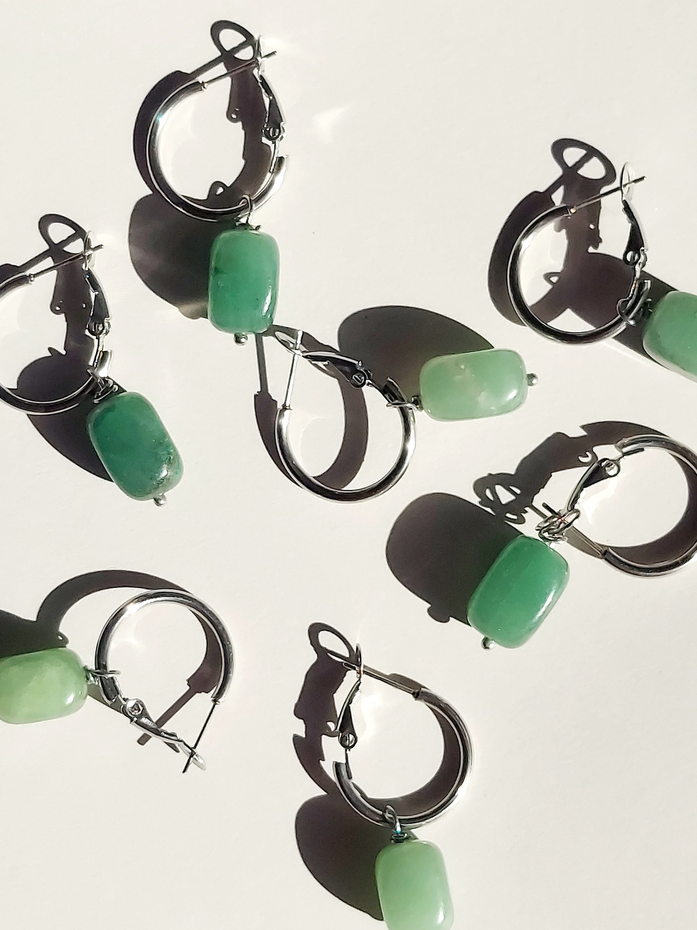 Green Stone Aventurine Hoop Drop Earrings In Stainless Steel- Women Jewelry